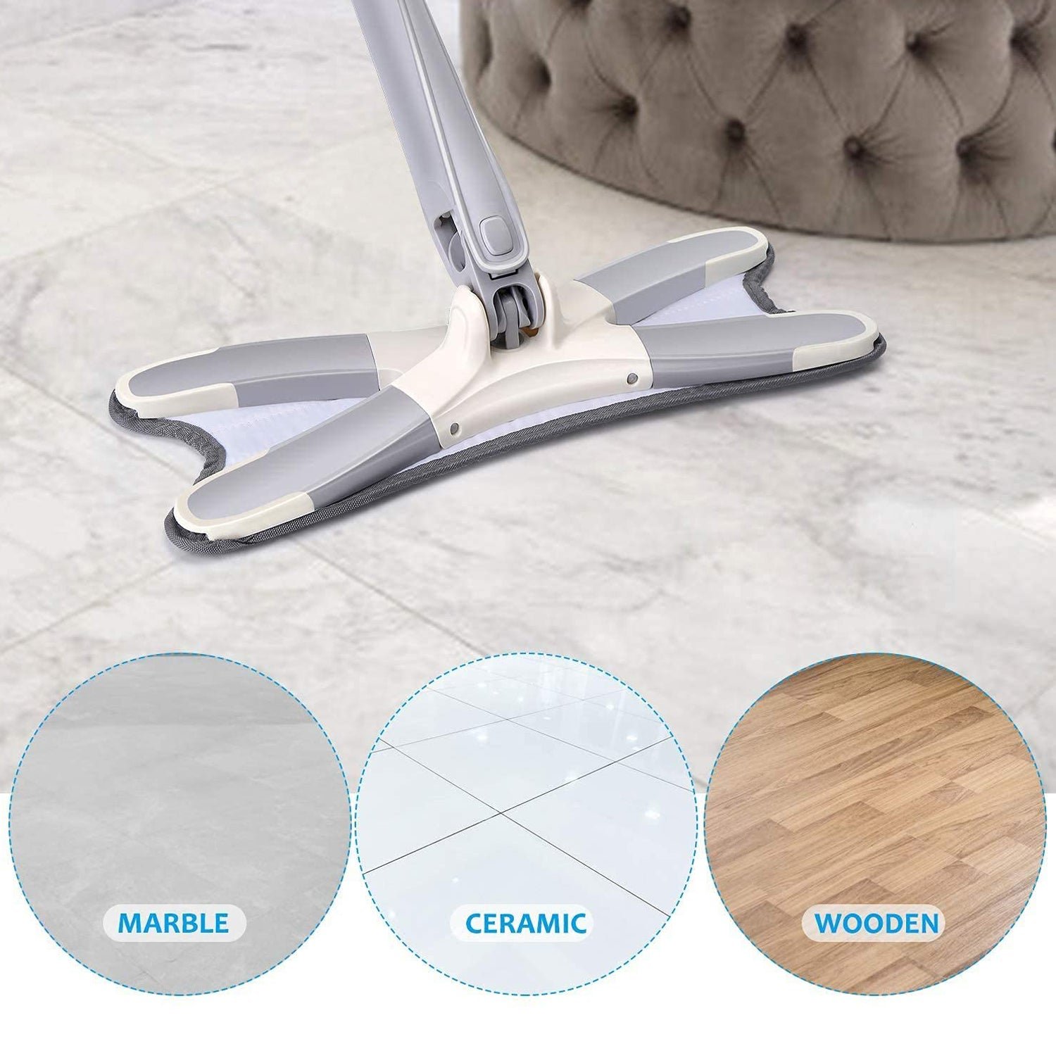 Flat Mop – 360° Rotating Head, Easy Squeeze | Velvet Wipe