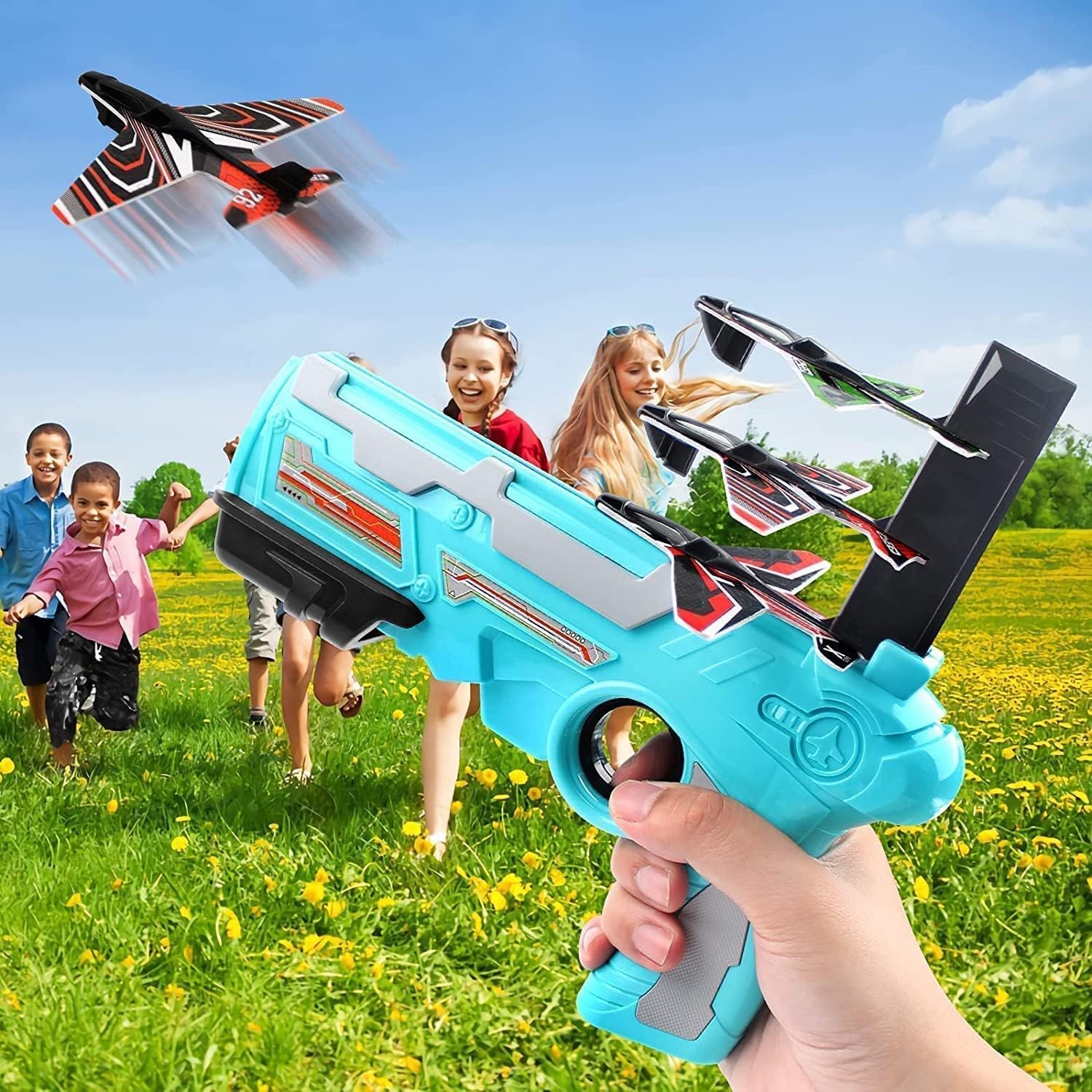 Airplane Launcher Toy – 5 Foam Planes & Gun | Play & Move