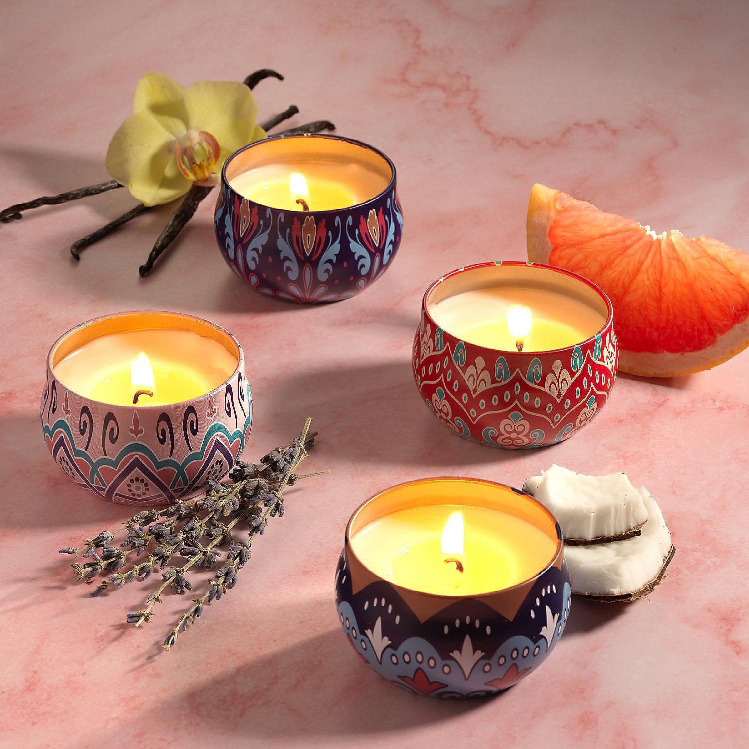 Mandala Printed Metal Candle Container – Reusable 4 Piece Set