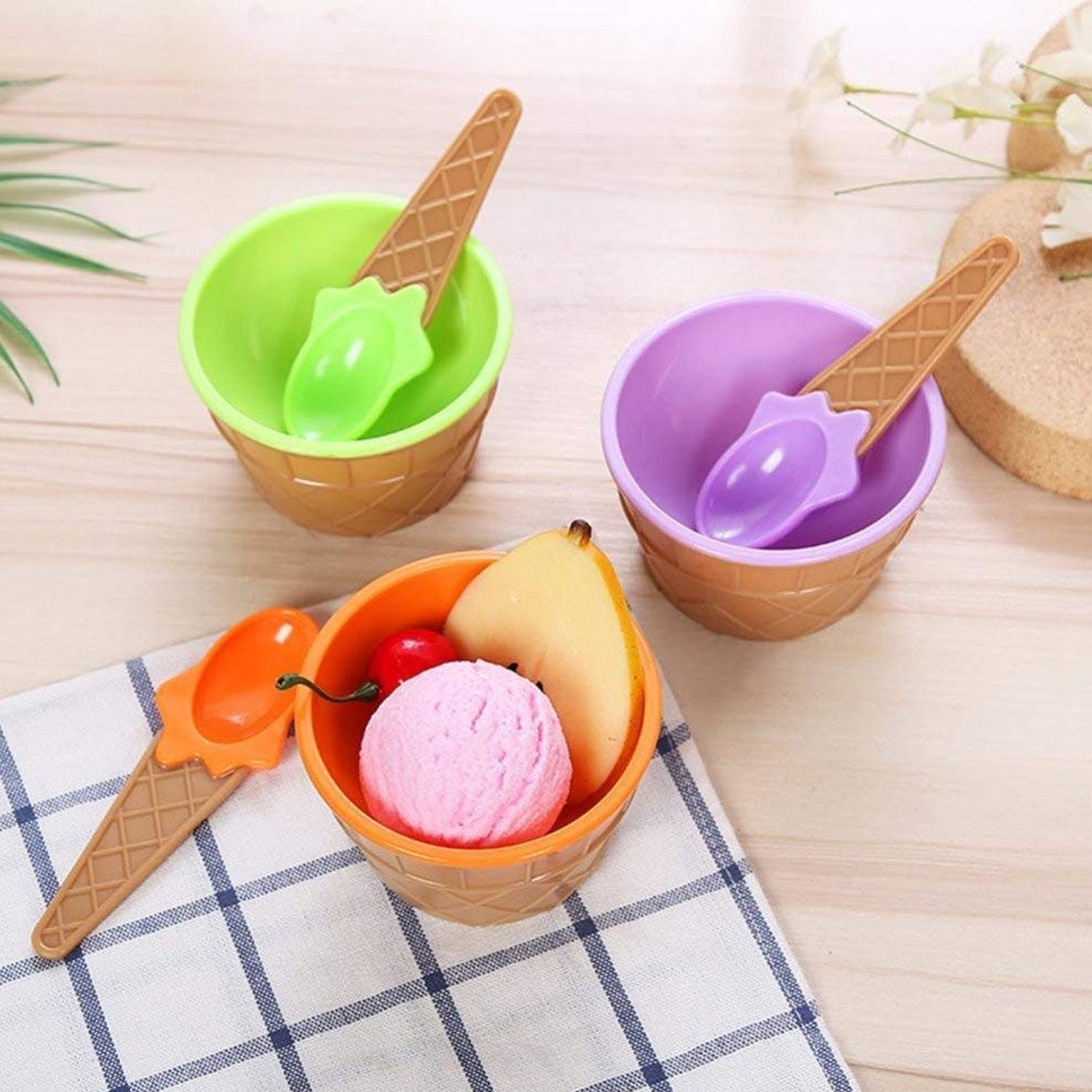 Ice Cream Bowl Set – 6 Pc Waffle Spoon | Lunchie Bunchie