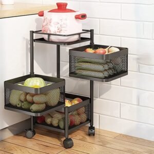 Metal Kitchen Trolley – 3-Layer Rotating Baskets | CookAura
