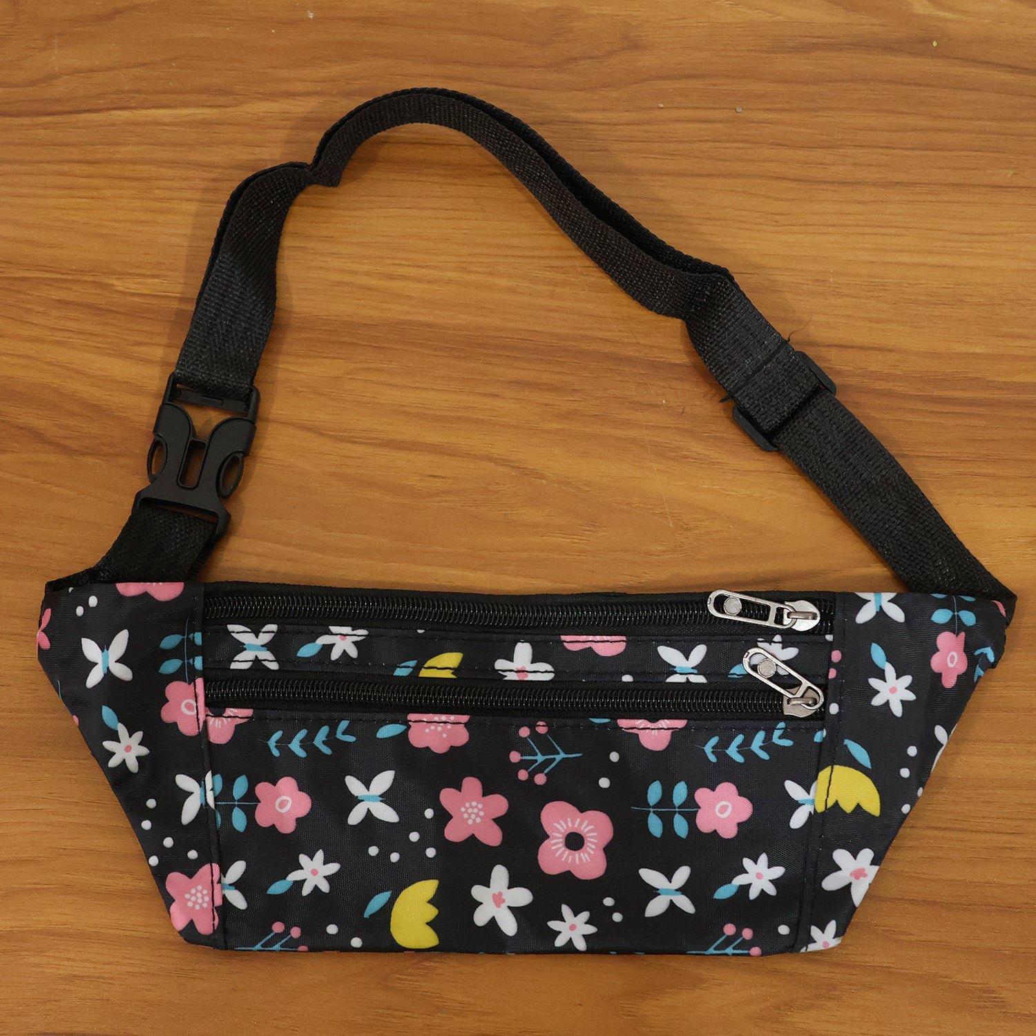 Floral Print Waist Bag – Adjustable Strap with Zipper Pockets