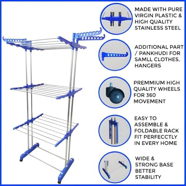 Stainless Steel Clothes Drying Rack – Foldable & Mobile