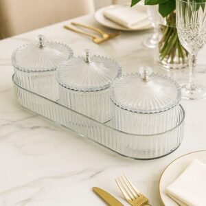 Dry Fruit Storage Jars – 3-Piece Set with Tray for Freshness