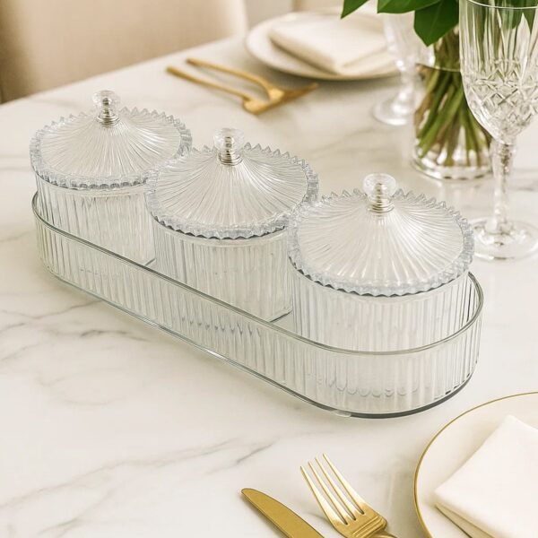 Dry Fruit Storage Jars – 3-Piece Set with Tray for Freshness