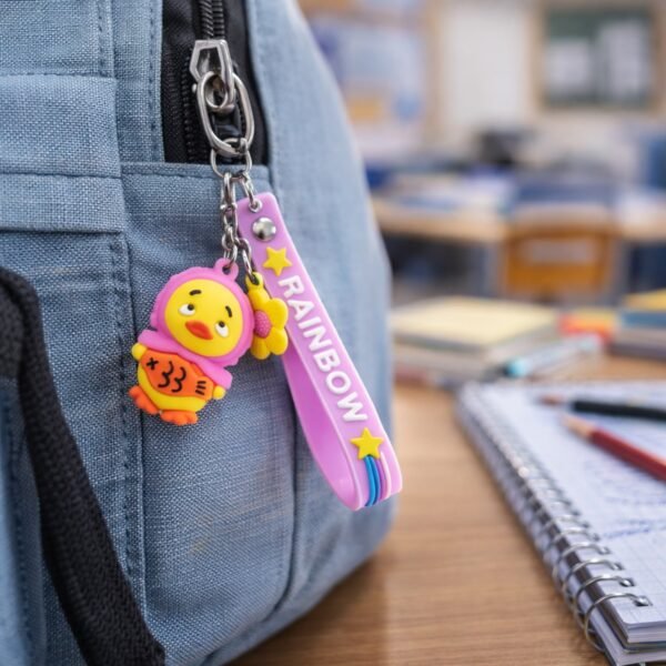 Rainbow Duck Keychain – Cute Silicone Strap for Kids