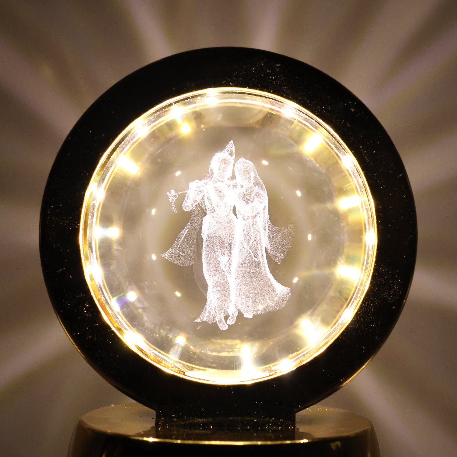 Radhe Krishna Crystal Ball Night Light – 360° Rotating LED Lamp