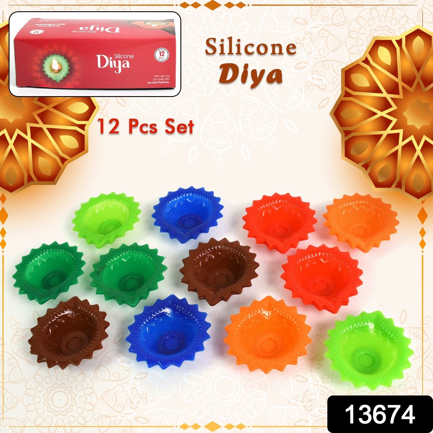 Silicone Diwali Diya – Colourful Reusable Set (12 Pcs) | Giftoiza
