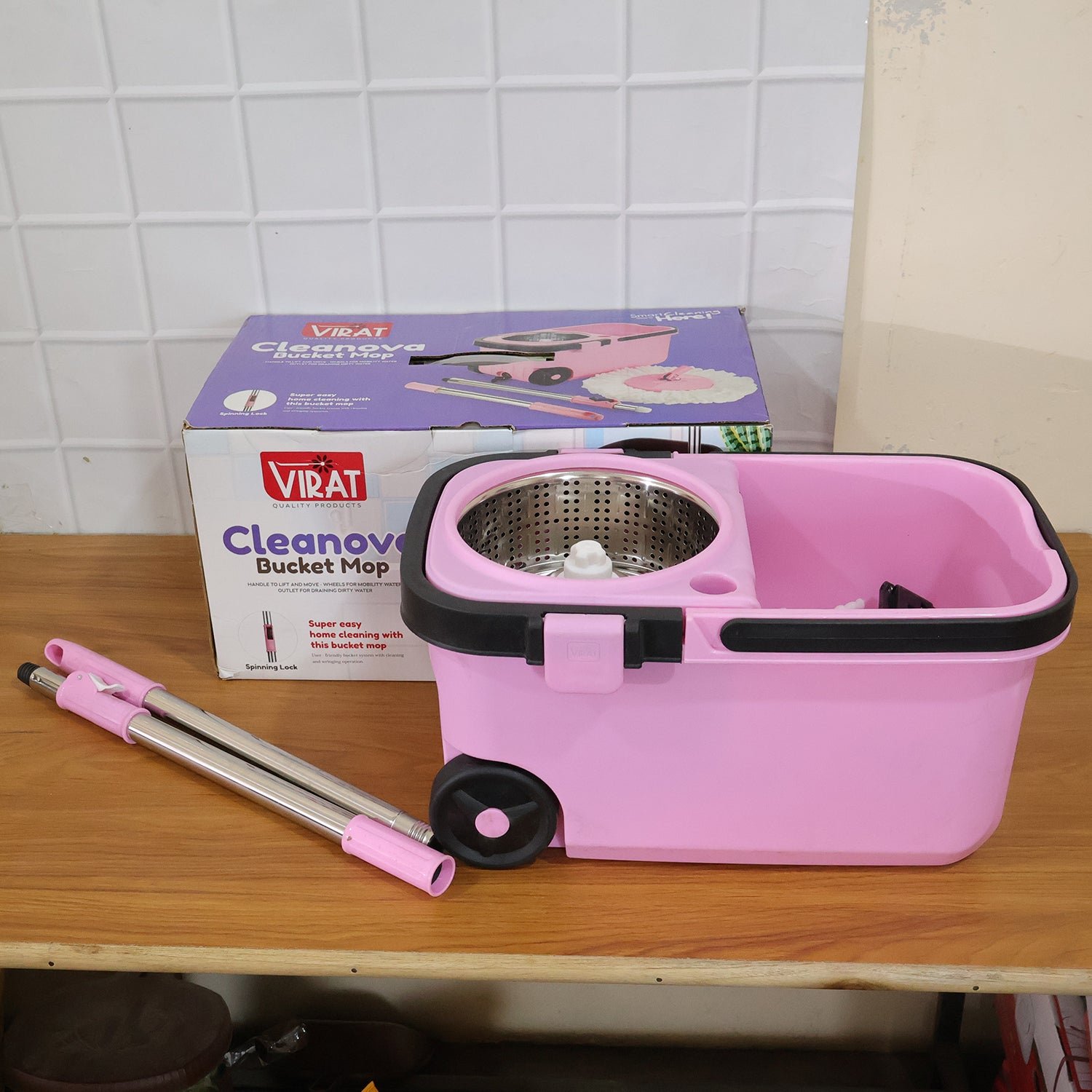 Quick Spin Mop – Easy Wheel Steel Bucket | Velvet Wipe