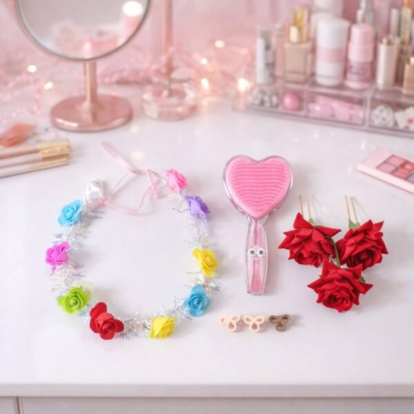 Beauty & Hair Styling Combo Set – Floral Accessories & Detangling Brush