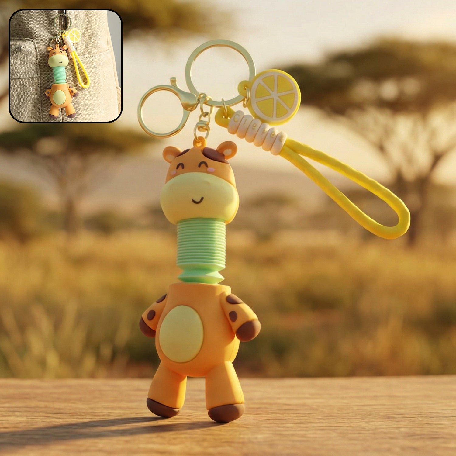 Giraffe Cartoon Keychain – Flexible Neck & Wrist Strap Charm