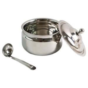 Stainless Steel Ghee Pot with Lid & Spoon – Mirror Finish