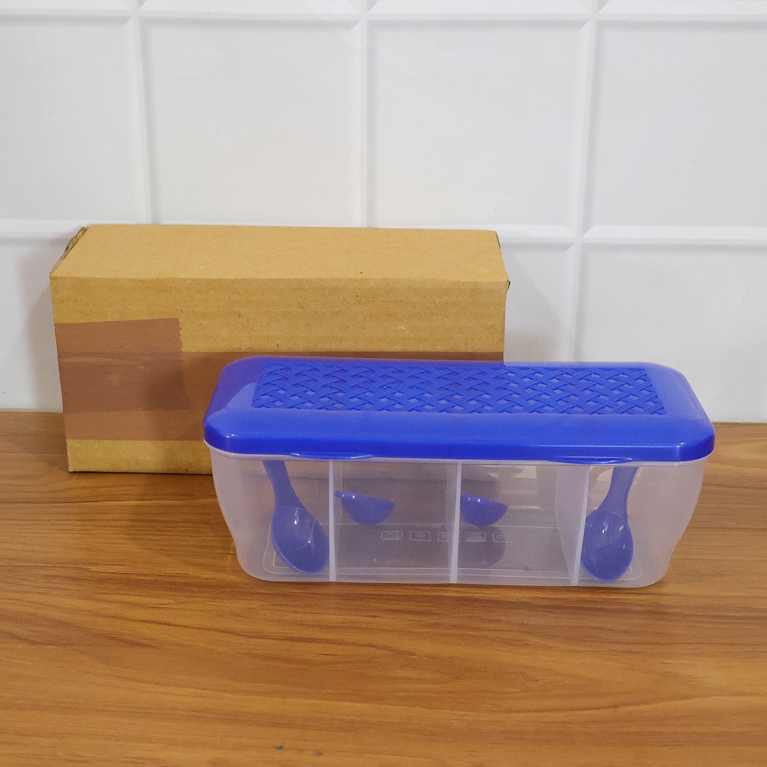 Airtight 4-Section Storage Container – Spice Jar with Spoons | Tidy Table