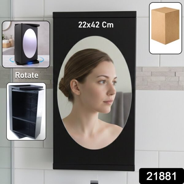 Rotating Storage Cabinet with Mirror, Space-Saving Wall Organizer