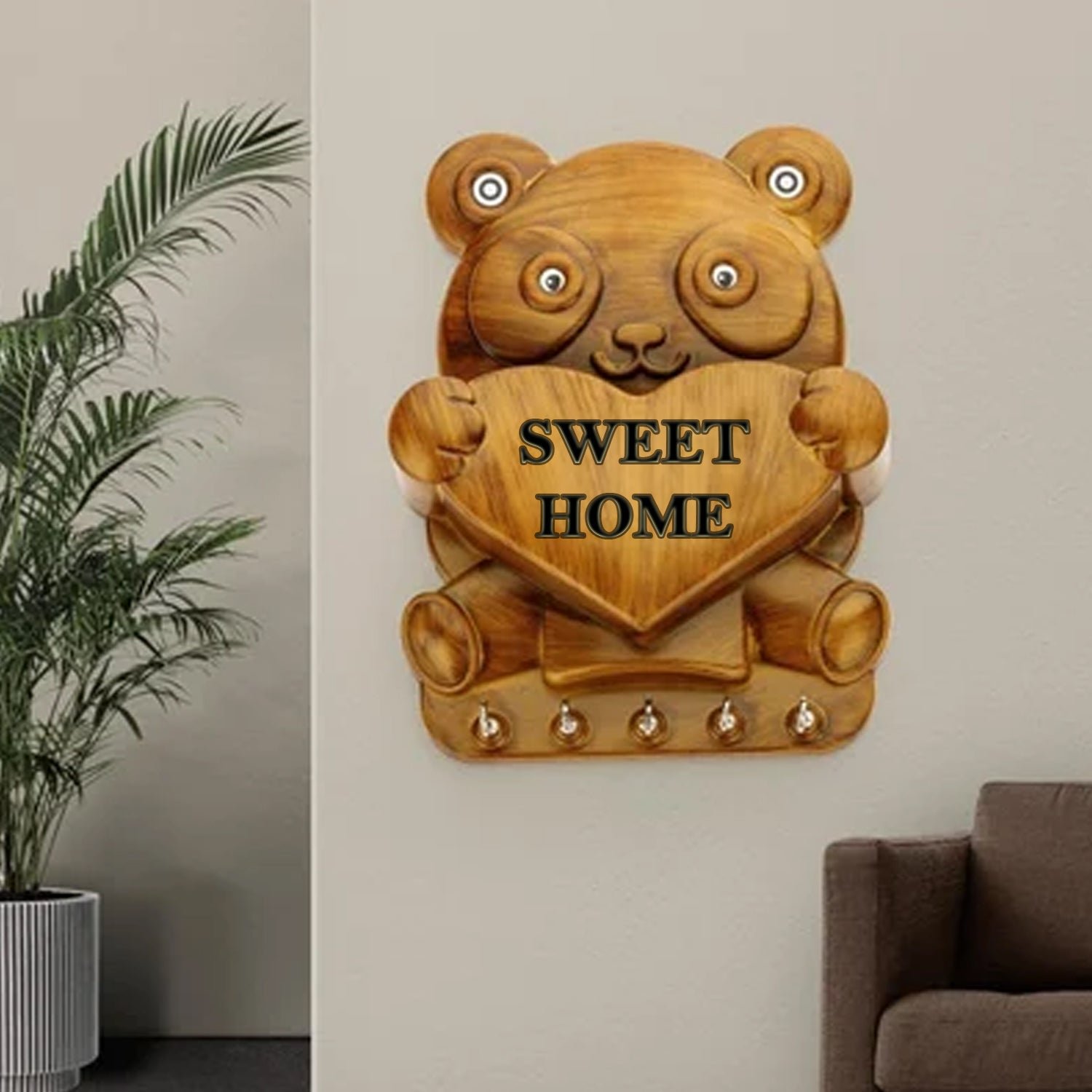 Panda Key Holder – 5-Hook Wall Mount Organiser | GlimmerHome