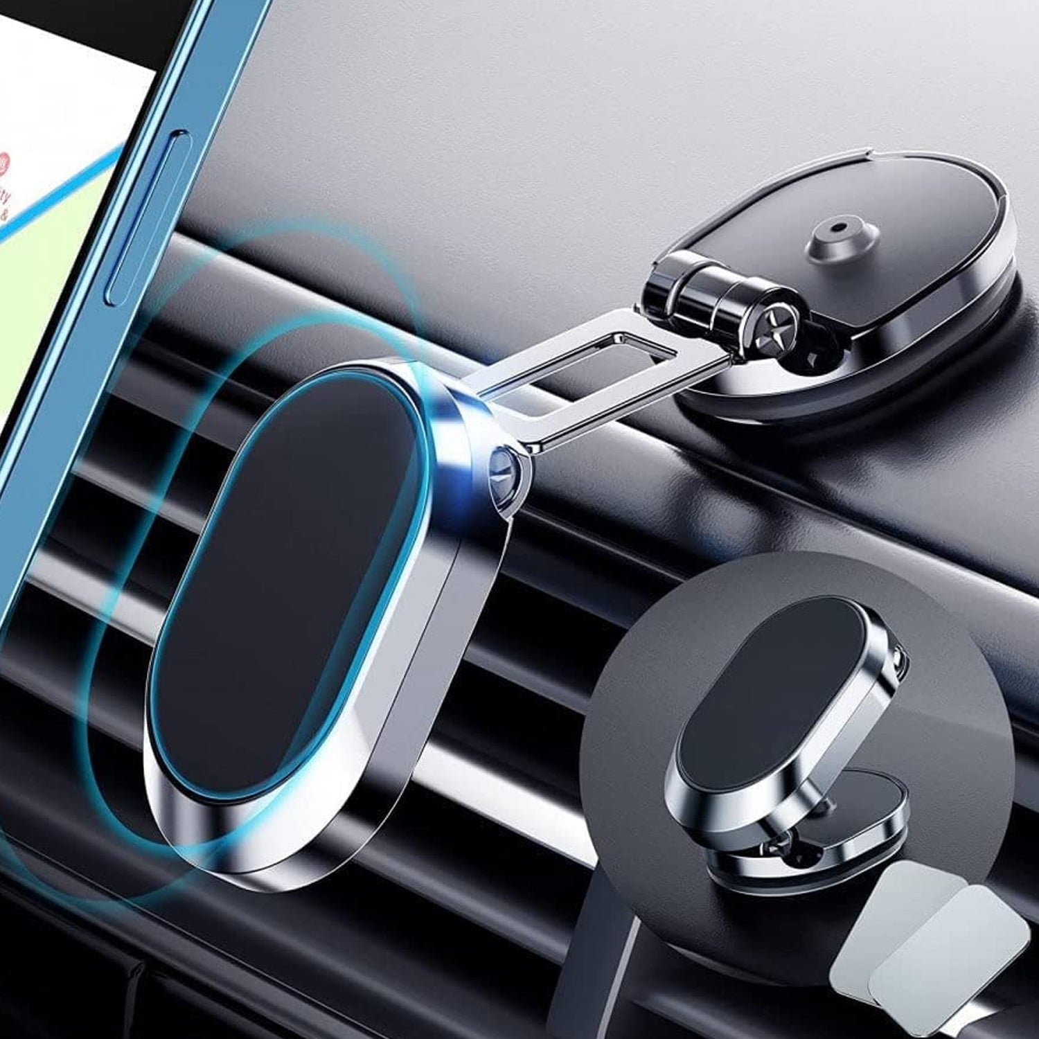 Magnetic Car Phone Holder – 360° Rotating Metal Mount |
