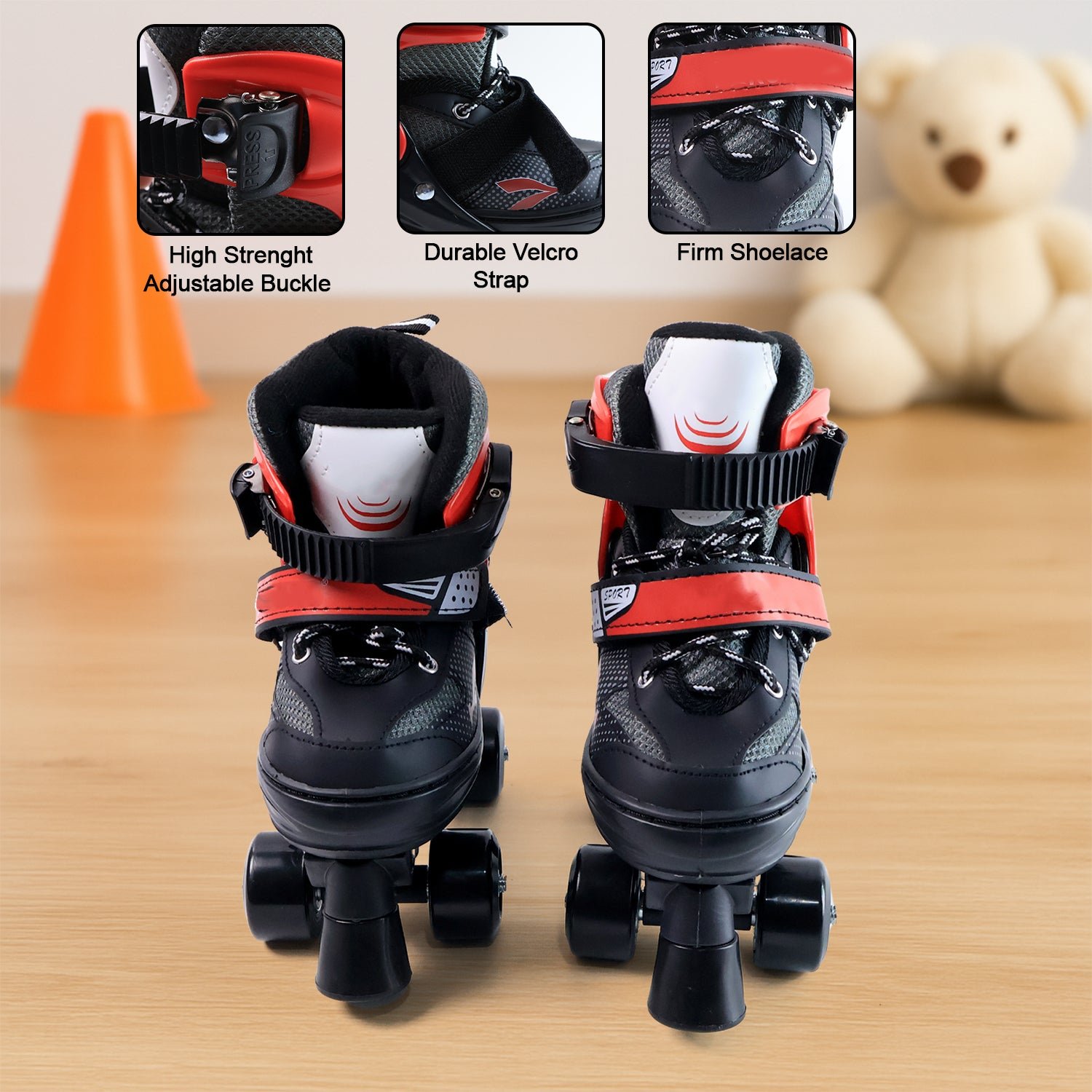 Adjustable Quad Roller Skates – Medium Size with Safety Features for Kids