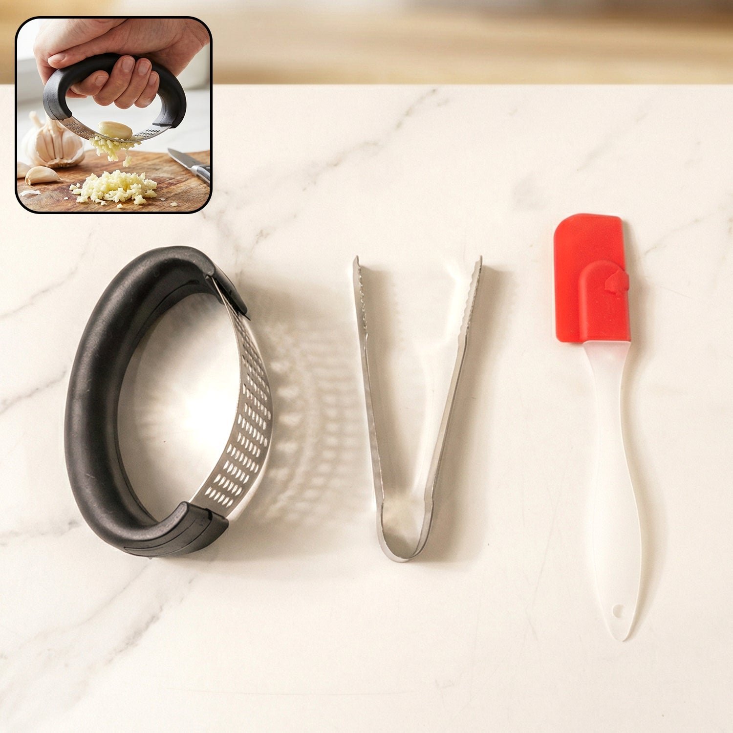07_52718bf9-c8cc-4145-9888-84a4fce4744c 3-in-1 Kitchen Tool Set – Garlic Crusher, Tongs & Silicone Spatula