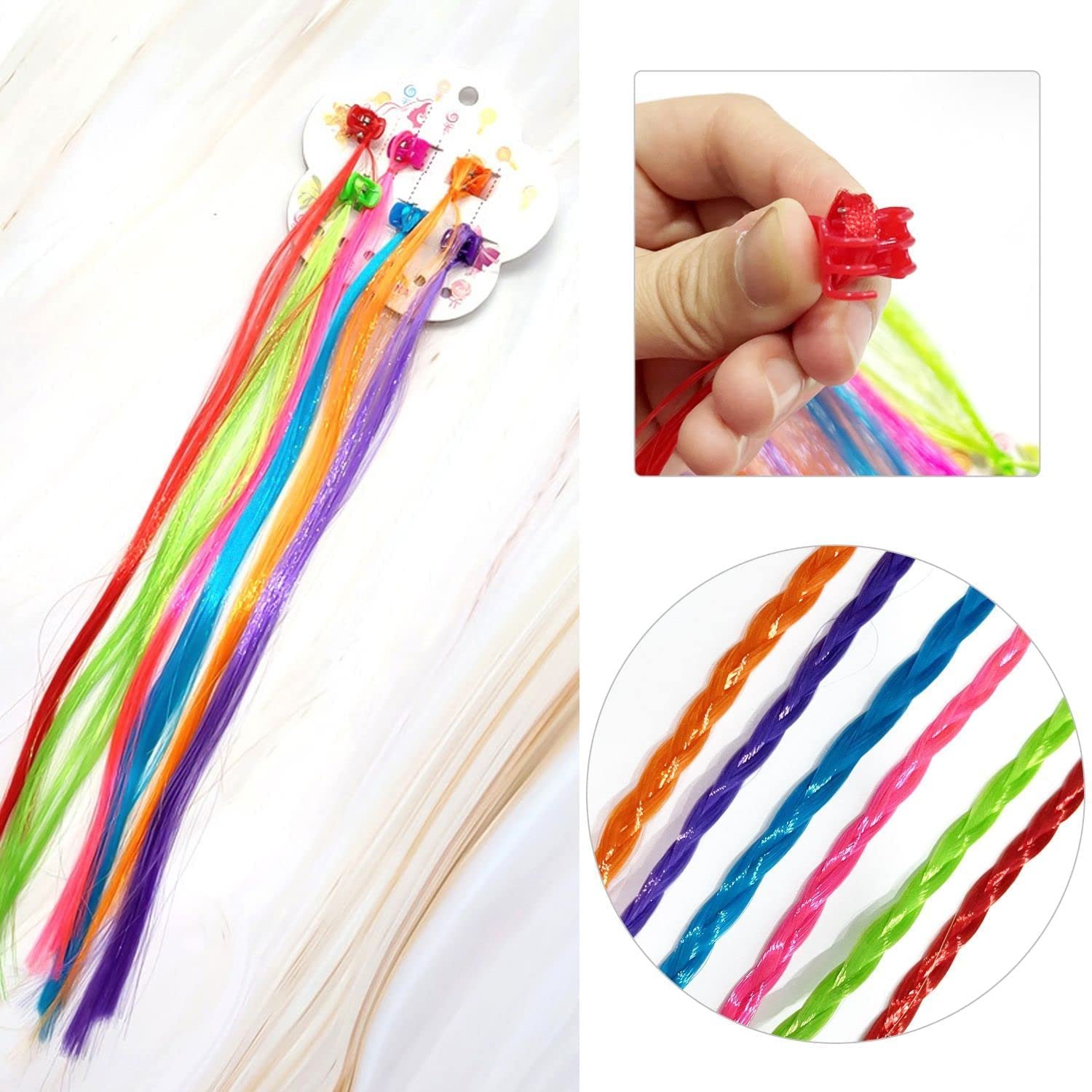 Kids Hair Extensions – 6 Pc Colorful Clip-In Braid Set
