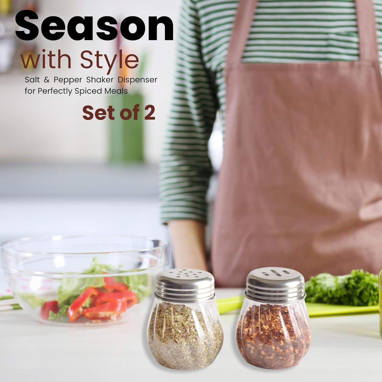 Oregano & Chilli Flakes Dispenser Set – 2 Pcs Spice Shakers with Stainless Steel Lid