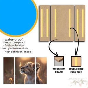 Lion Cub Wall Art – Vibrant 3-Panel MDF Wall Decor