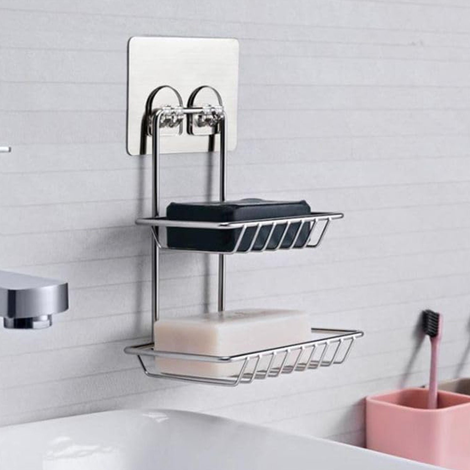 Wall Mounted Soap Dish – Stainless Steel with Hooks | Velvet Organizers