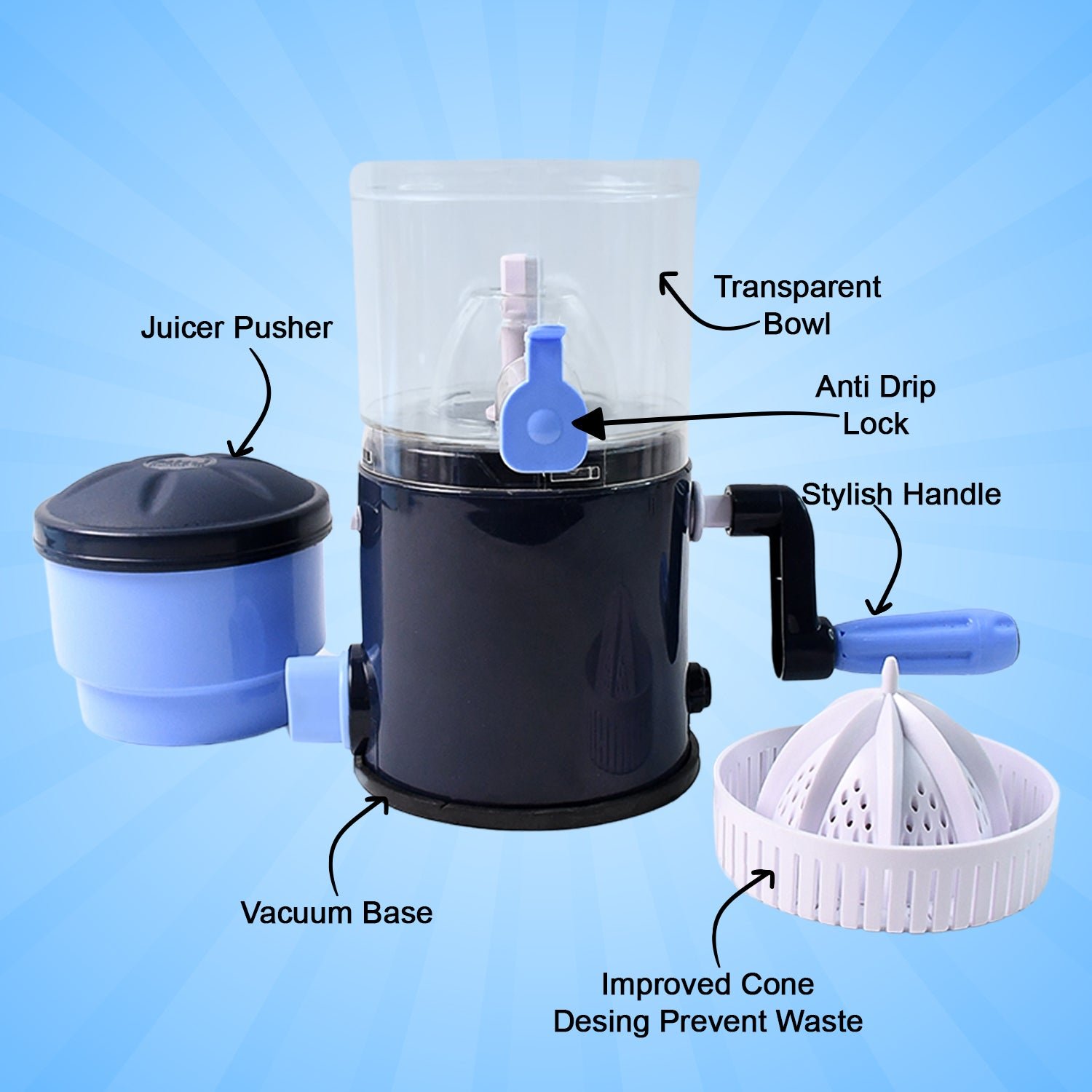 Manual Juicer – Compact, Vacuum Lock Base for Easy Juice Extraction
