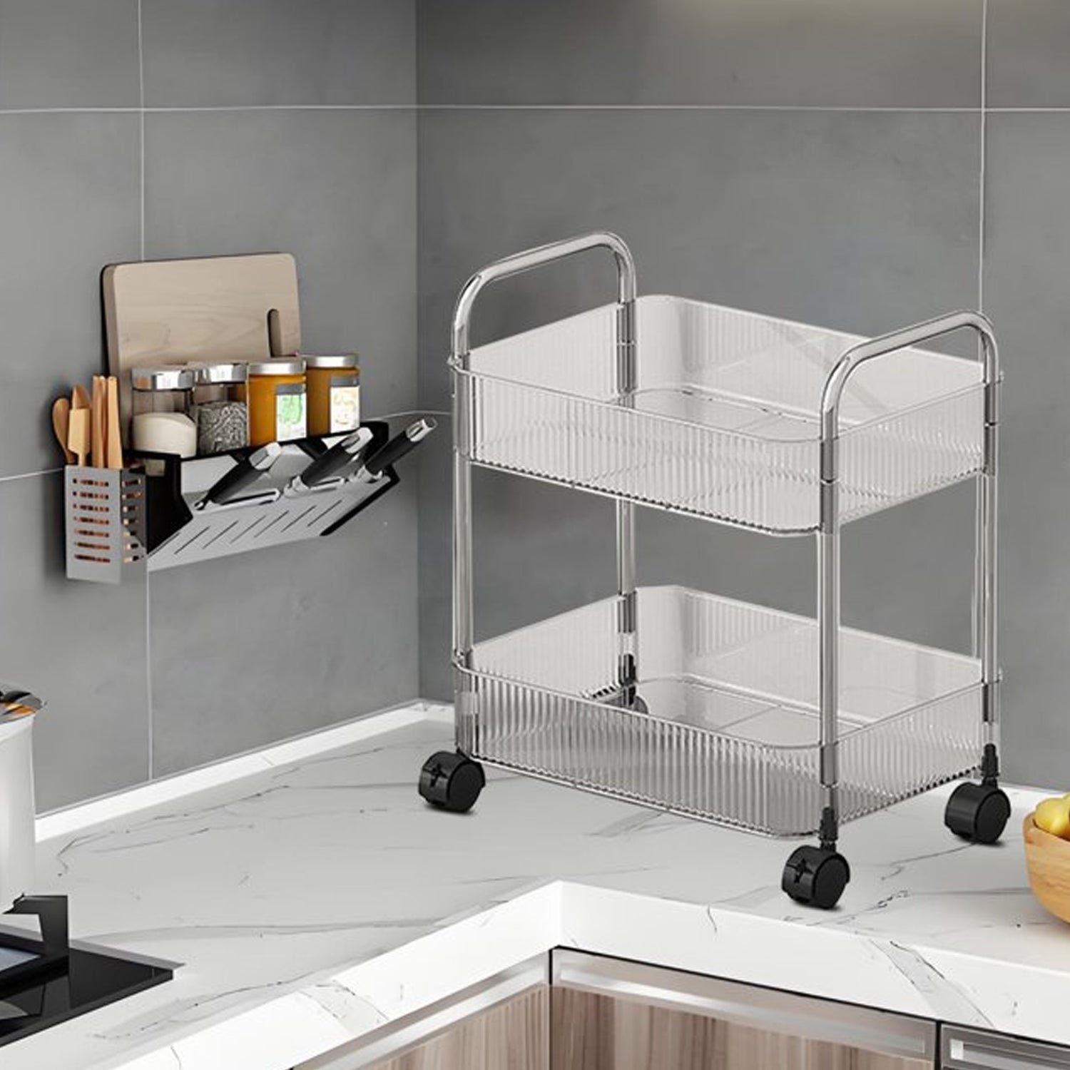2 Layer Storage Trolley with Wheels – Compact & Movable Organizer