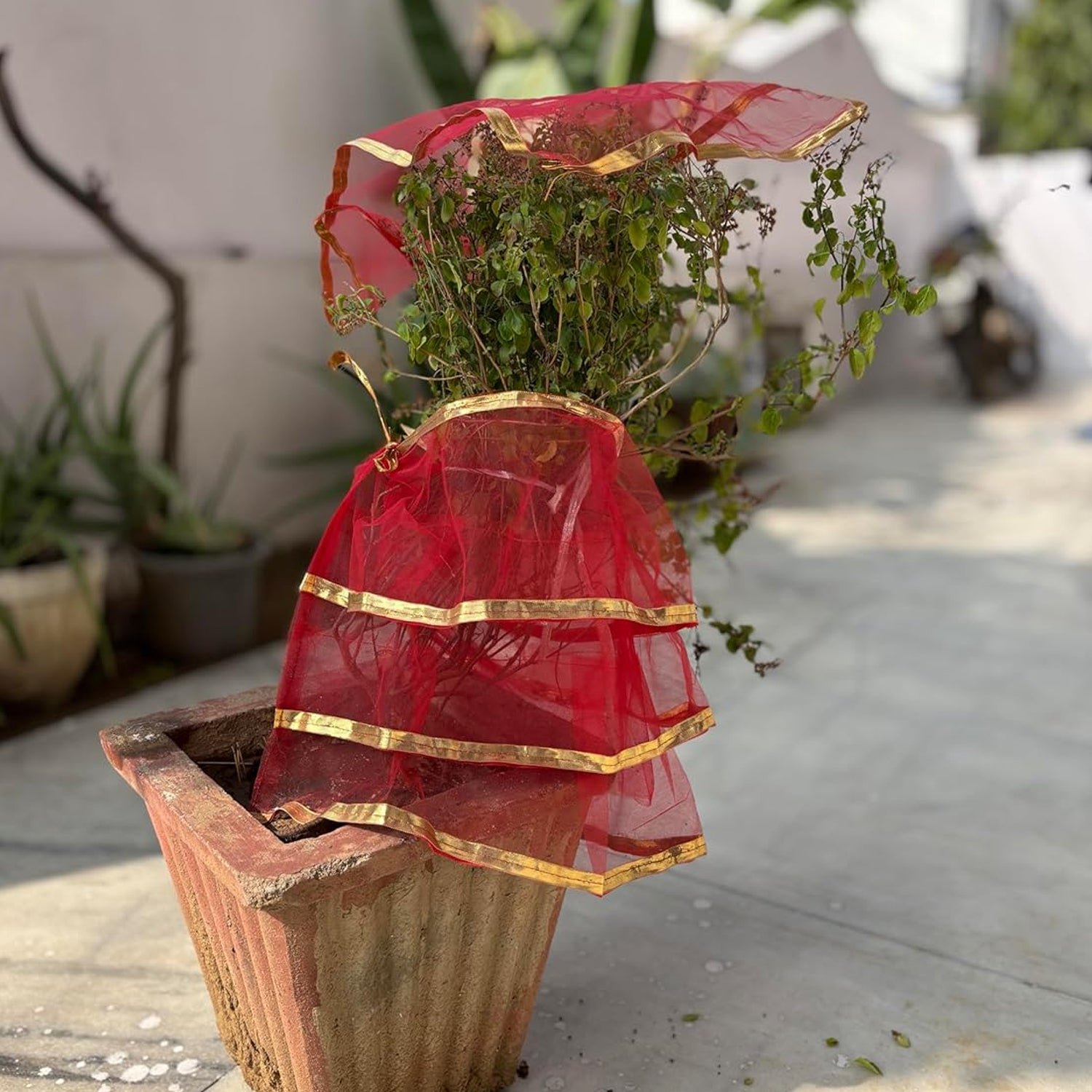 Tulsi Vastra Pooja Cloth – 2-Piece Premium Red Set with Gold Border