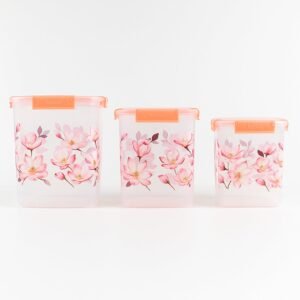 Airtight Food Storage Set – Square Floral Design, 3 Pcs