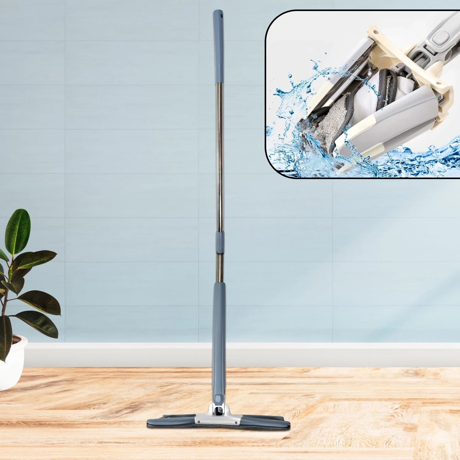 Flat Mop – 360° Rotating Head, Easy Squeeze | Velvet Wipe
