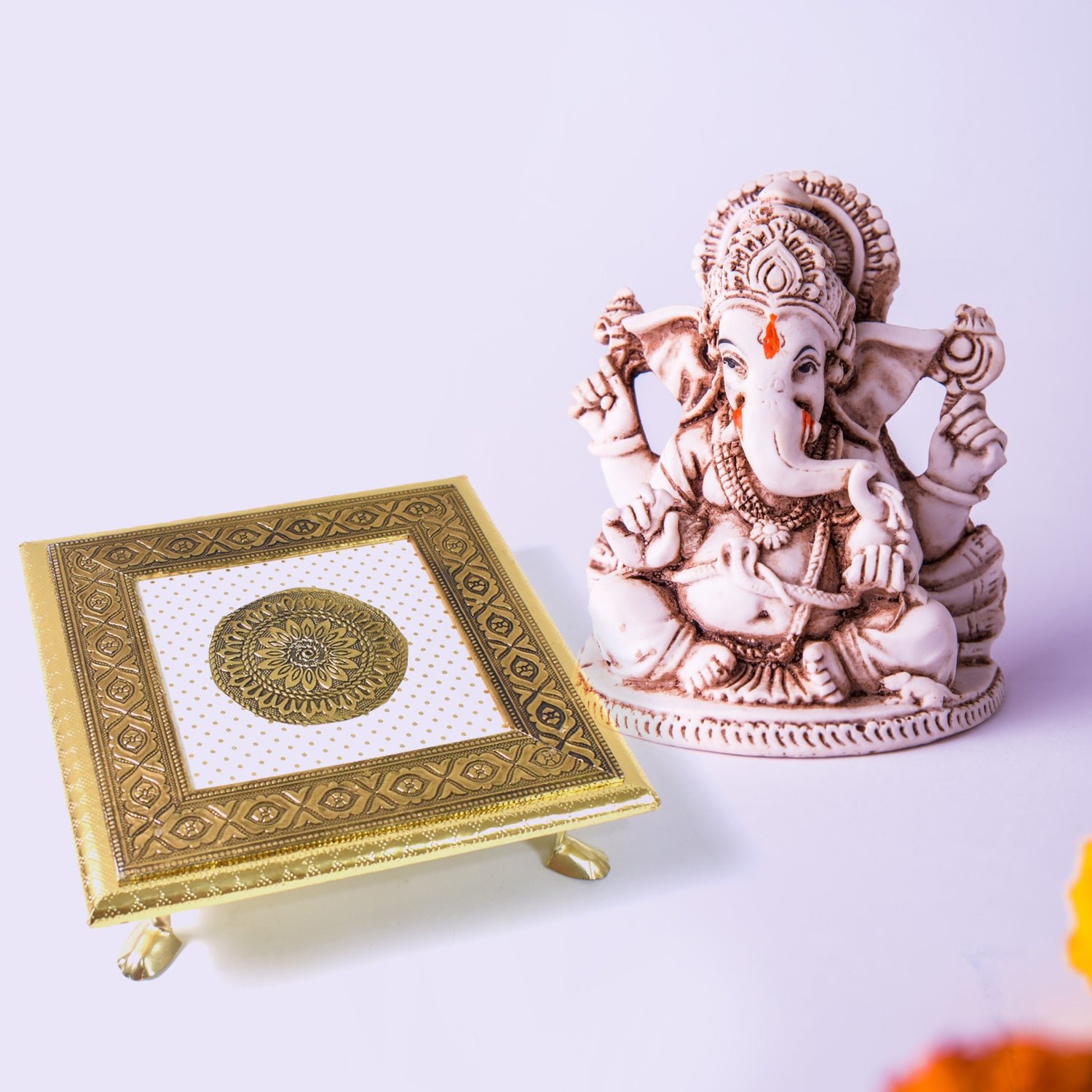 Pooja Chowki – Golden Square Wooden Bajot (20x20 CM) | Styleva
