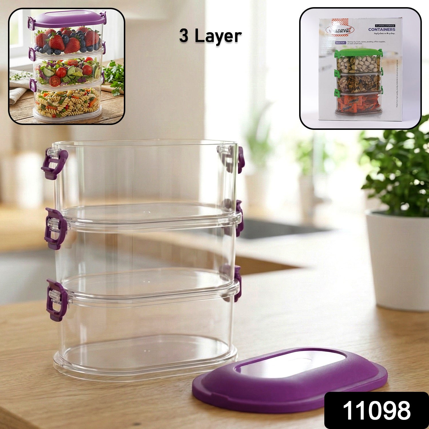 Airtight 3-Layer Stackable Food Storage Containers – Freshness & Space Saving