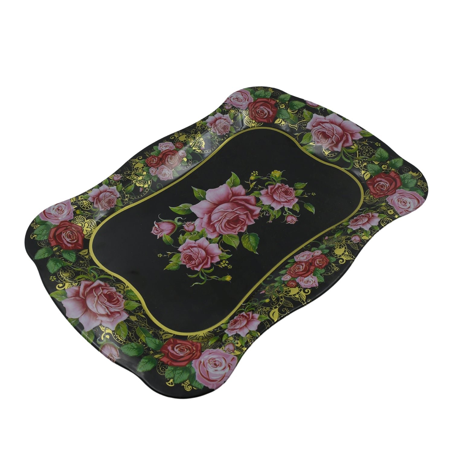Stainless Steel Serving Tray – Floral Design, Durable | Tidy Table