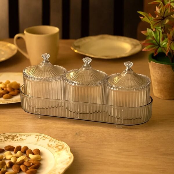 Dry Fruit Storage Jars – 3-Piece Set with Tray for Freshness