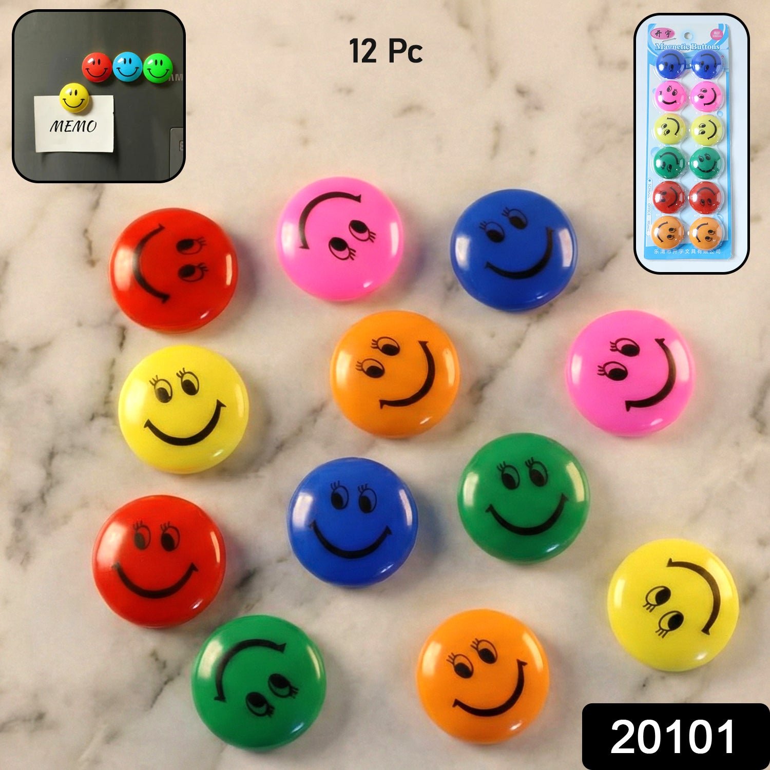 Smiley Face Magnetic Buttons Set – Strong, Colorful 12 Pc Set