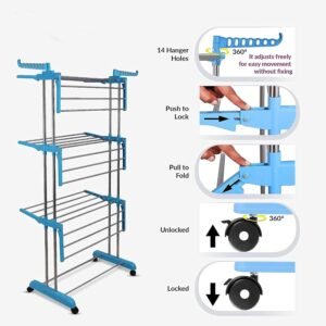 Clothes Drying Stand – Stainless Steel Foldable with Wheels | Storenzo