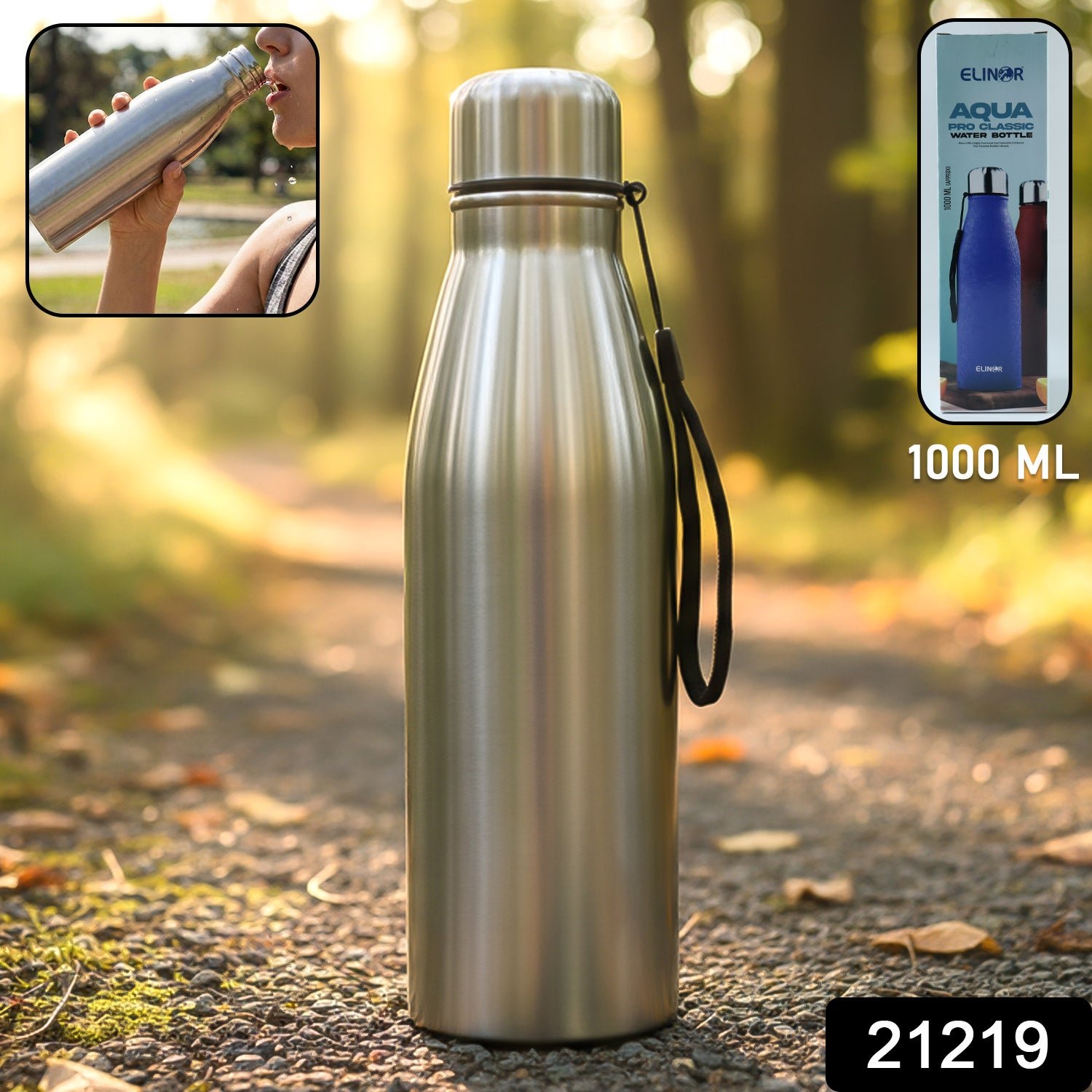 Stainless Steel Water Bottle 1000 ML – Leakproof with Carry Strap
