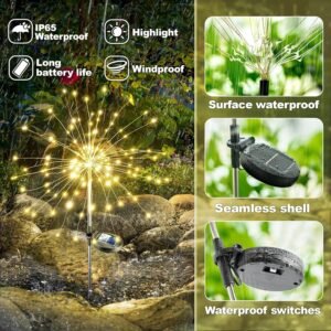 Solar Starburst Garden Lights – Warm White Firework Effect 2 Pc Set