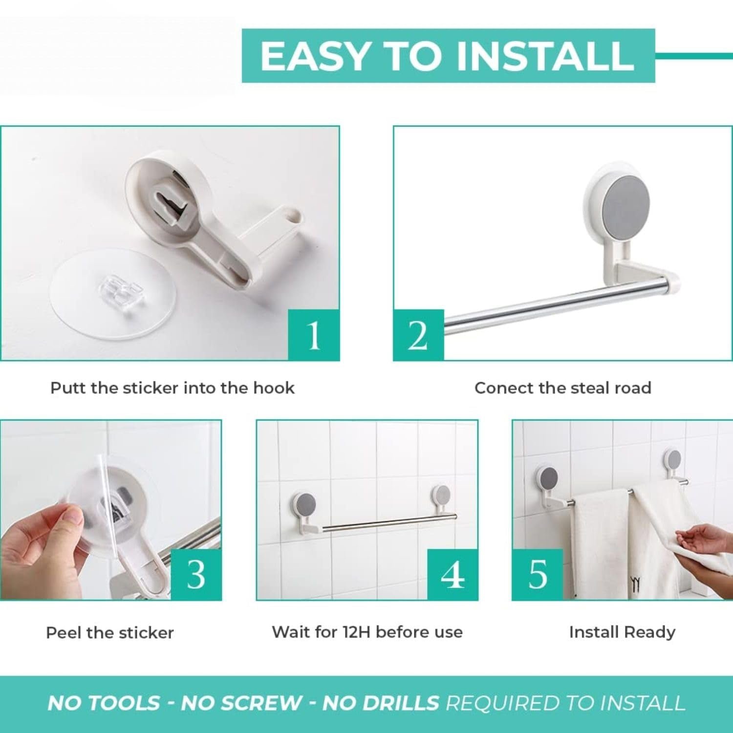 Self-Adhesive Towel Rod – Rust-Resistant Punch-Free Mount