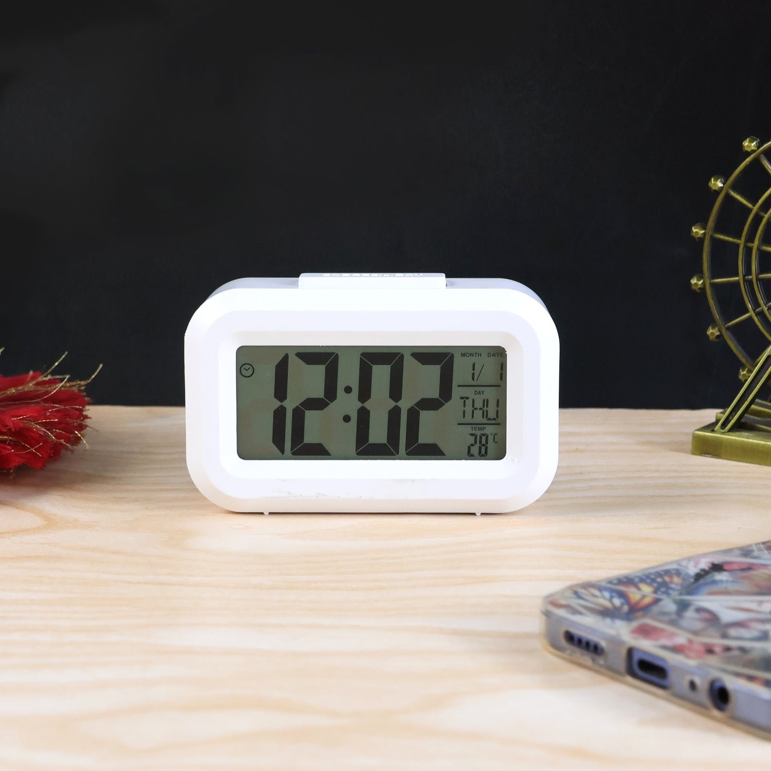 Digital LED Alarm Clock – Compact with Temperature & Night Light
