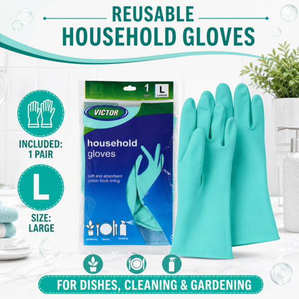 Large Victor Green Rubber Gloves – Reusable & Waterproof for Kitchen