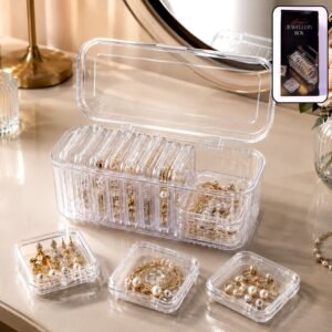 0826bece-8cde-4f9a-9c53-501f26322dd1 Acrylic Jewellery Storage Box – Clear Organizer with 10 Compartments