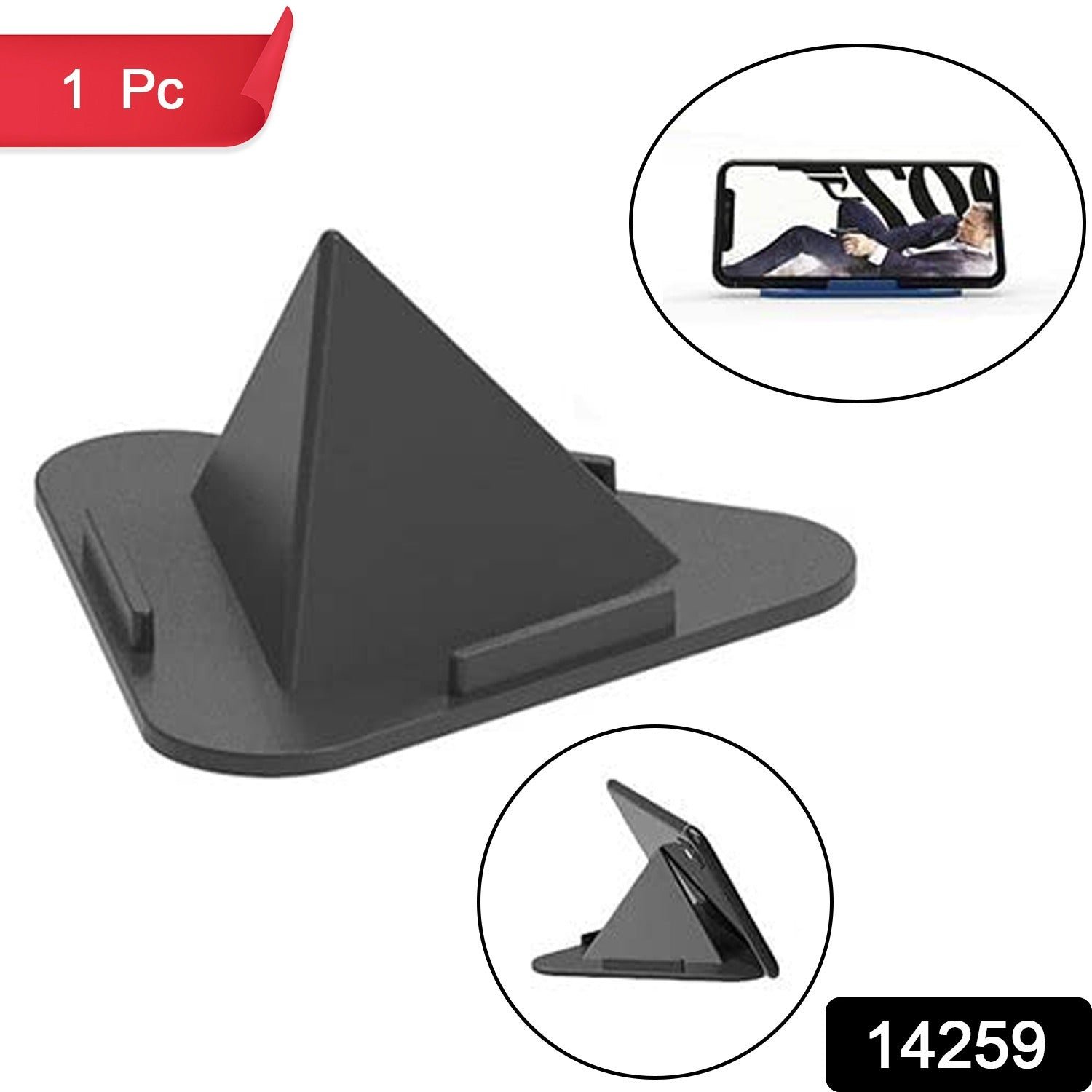 Black Pyramid Mobile Stand – 3 Adjustable Angles for Smartphones & Tablets