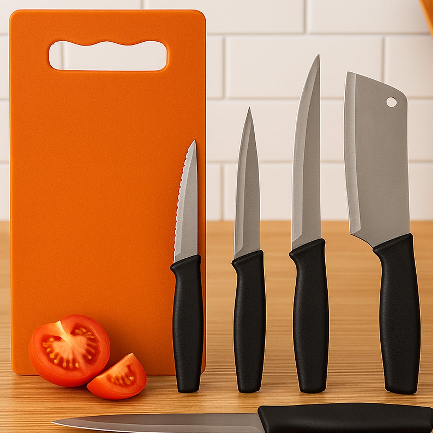 Kitchen Knife Set with Plastic Chopping Board – Pack of 5
