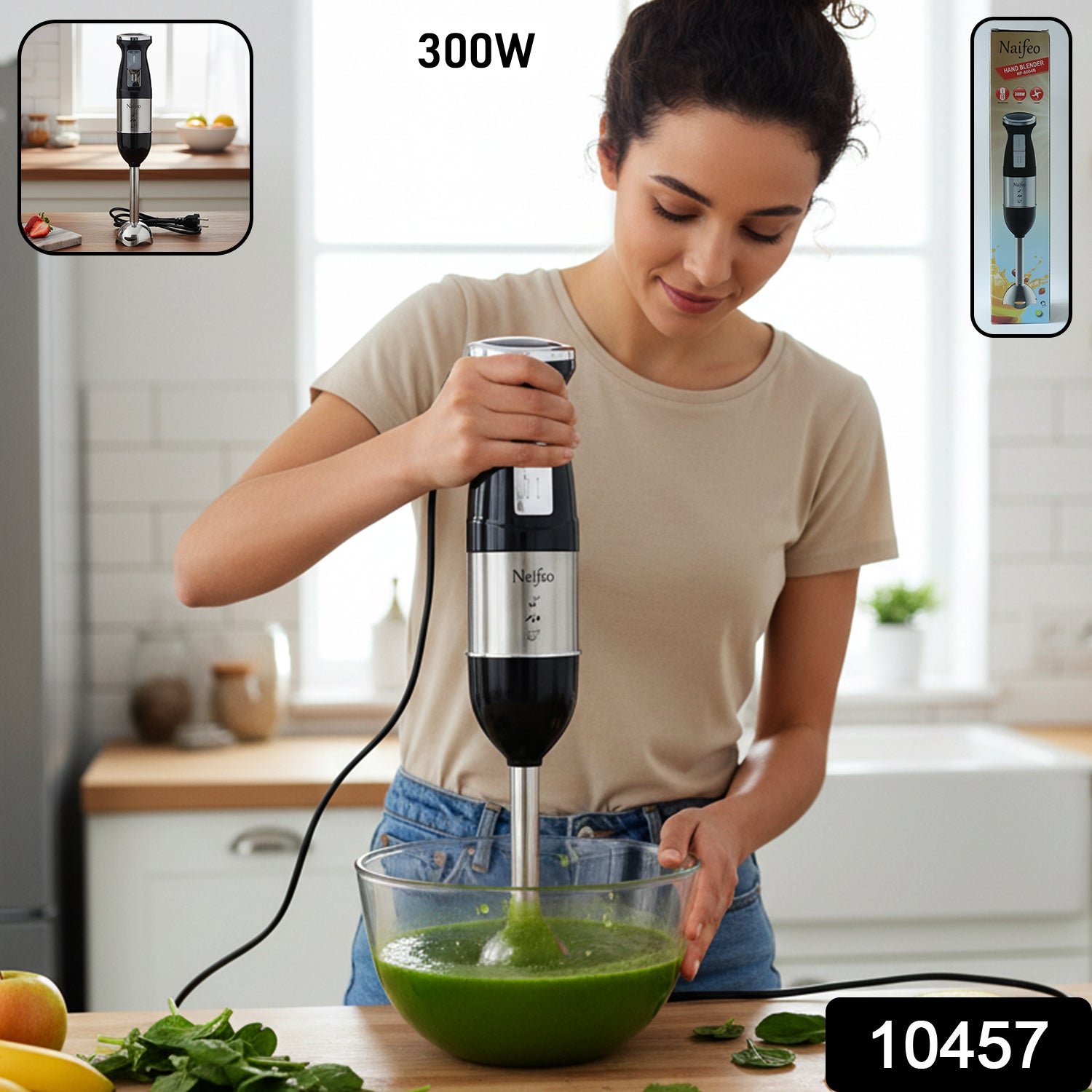 Handheld Stainless Steel Emulsion Blender – Powerful 300W Motor