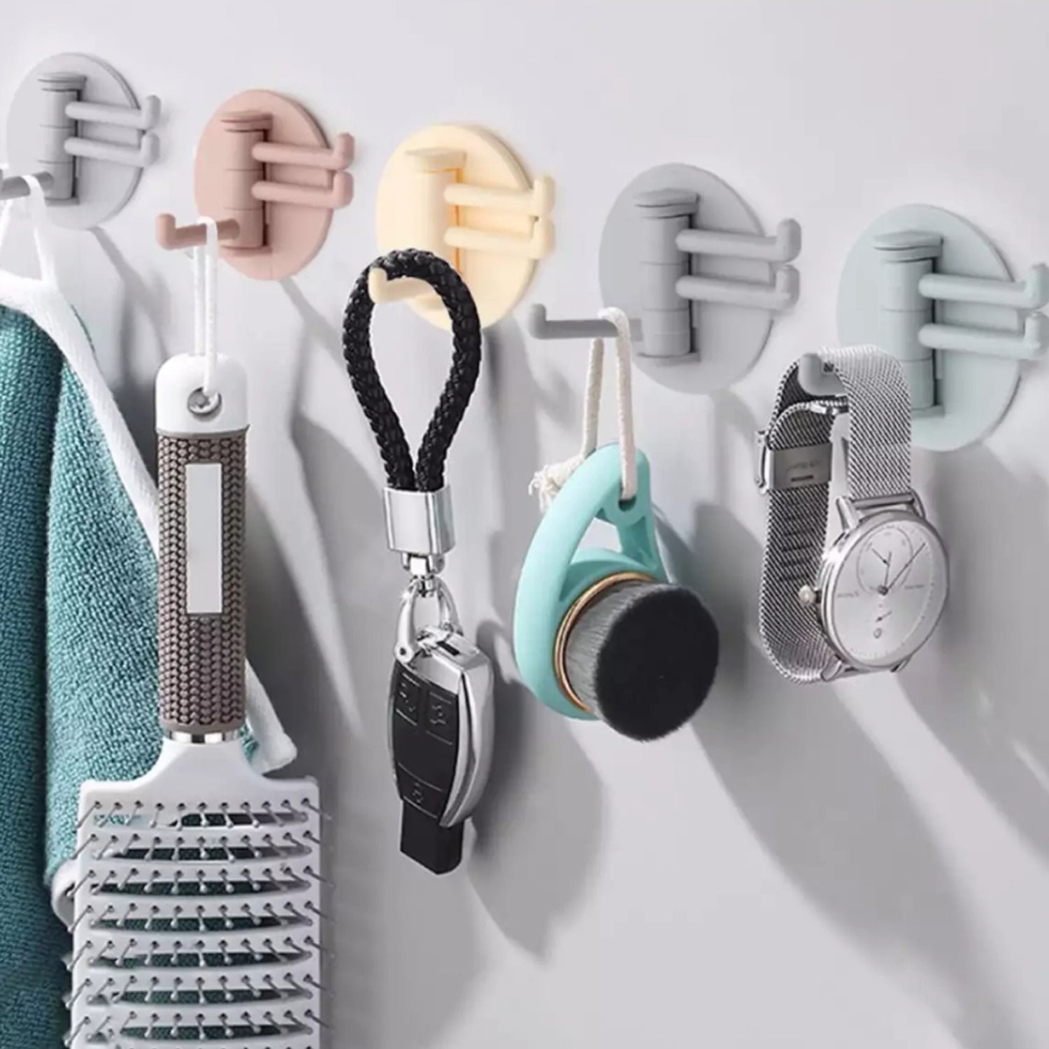 Punch-Free Sticky Hook – 3-Hook Rotating Organizer | GlimmerHome