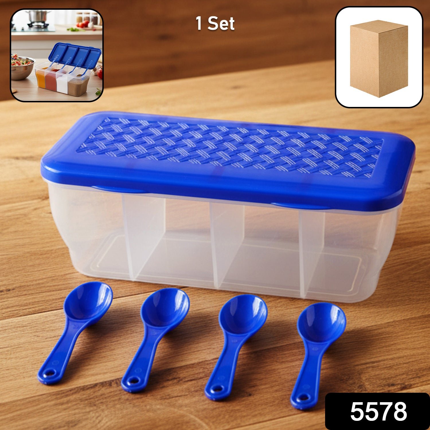 Airtight 4-Section Storage Container – Spice Jar with Spoons | Tidy Table