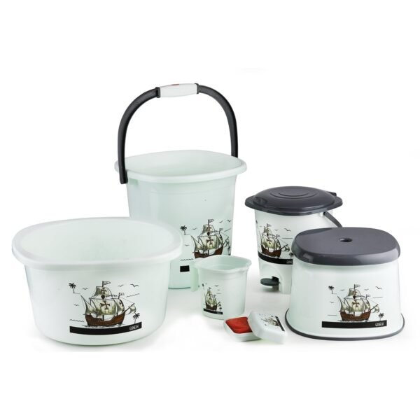Plastic Bathroom Accessories Set – Durable 6-Piece Bath Kit