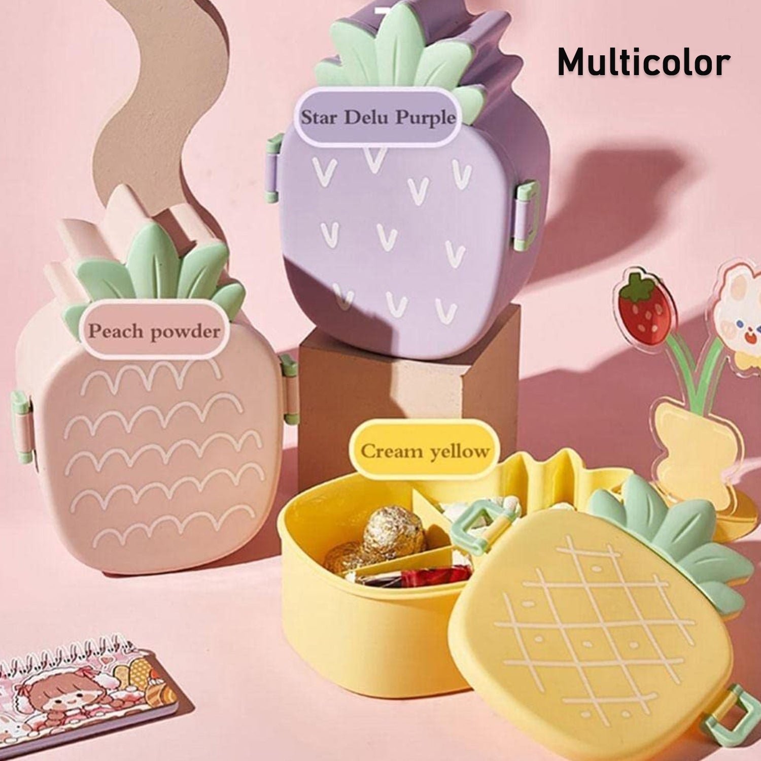 Kids Bento Lunch Box – Pineapple Design with Fork & Spoon | Lunchie Bunchie